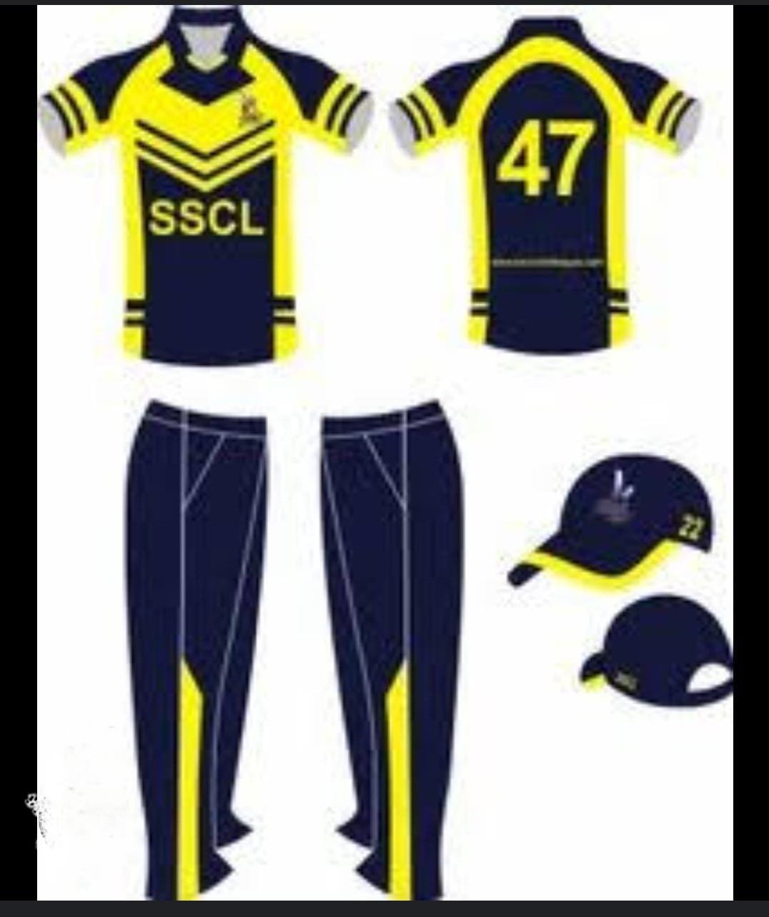 WhatsApp Image 2025-09-30 at 17.54.57 (1) Custom Cricket Team Jersey Set with Cap – SSCL Edition (Navy Blue & Yellow) - Image 1