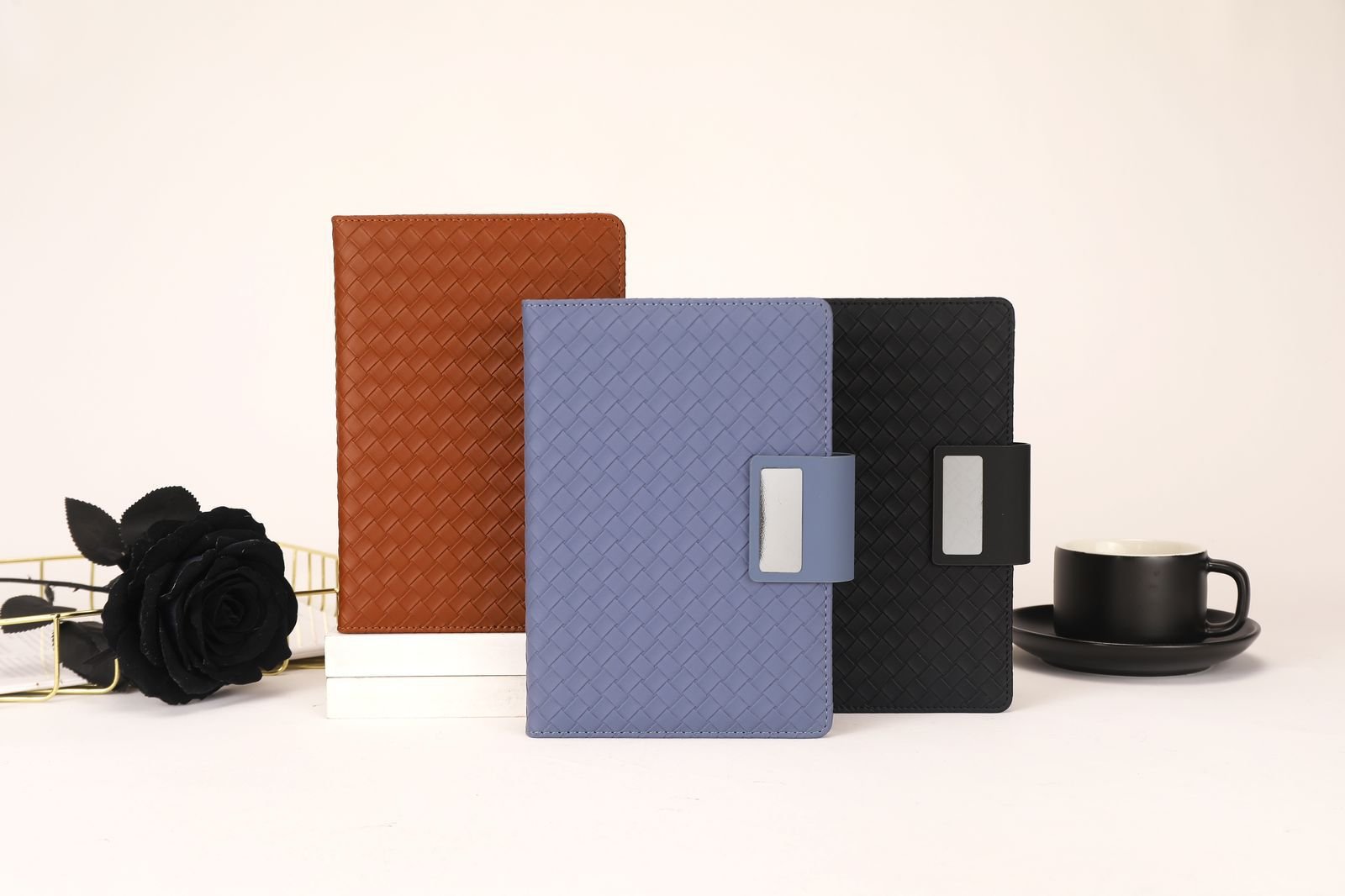 WhatsApp Image 2025-10-02 at 11.27.48 (1) Elite Woven Texture Notebook Collection – Brown, Blue & Black Editions (Magnetic Flap Closure) - Image 1