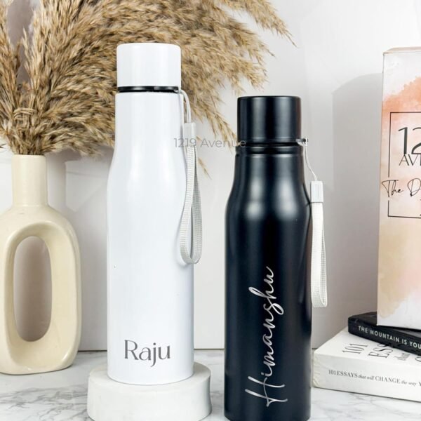 Personalized Stainless Steel Bottle – Matte Finish, 750 ml (Custom Name Engraved, Black & White Editions)