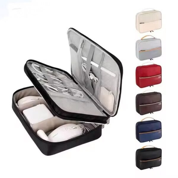 Multi-Layer Tech Accessories Organizer Bag – Travel Electronic Gadget Case (Water-Resistant, Double-Layer, Multiple Colors)