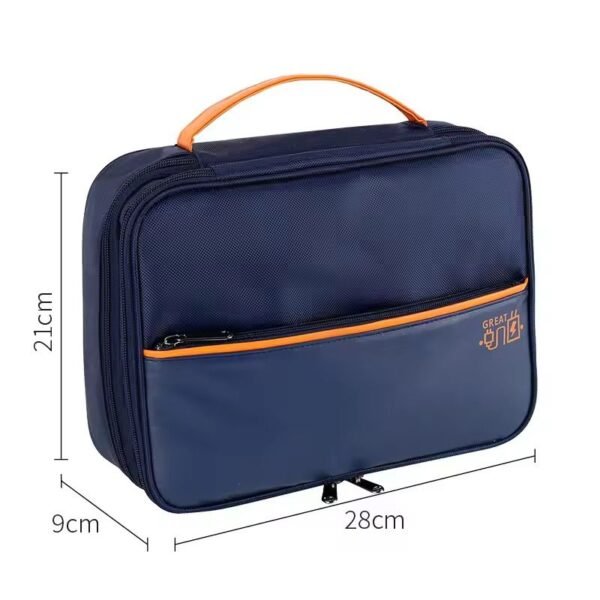 Premium Tech Accessories Organizer Bag – Double Layer Travel Gadget Case (28 x 21 x 9 cm, Navy Blue)